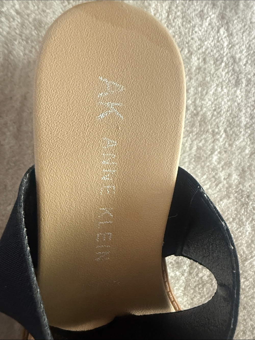 Anne Klein Black Double-Band Slide Sandals with Gold Medallion Accent - Picture 6 of 10